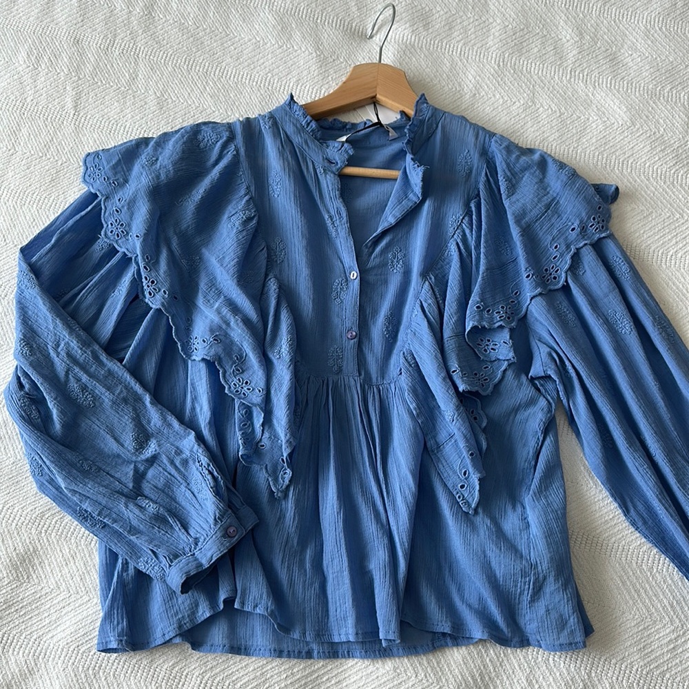 Zara Ruffed Emroidered Blouse - Picture 2 of 6